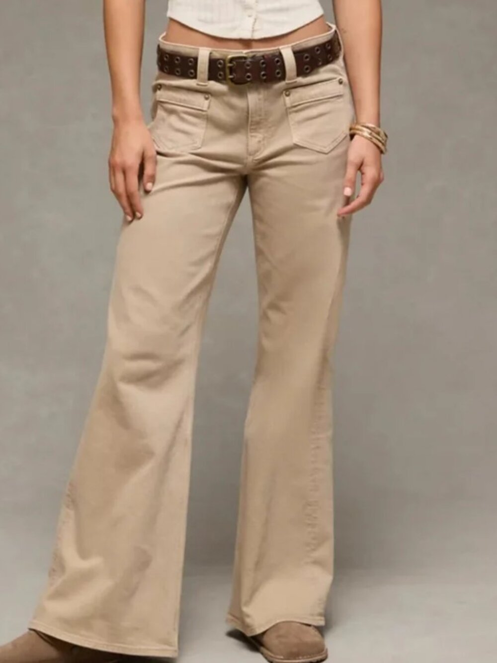American Eagle Stretch Khaki Flare Leg Jeans Sz 8 Short